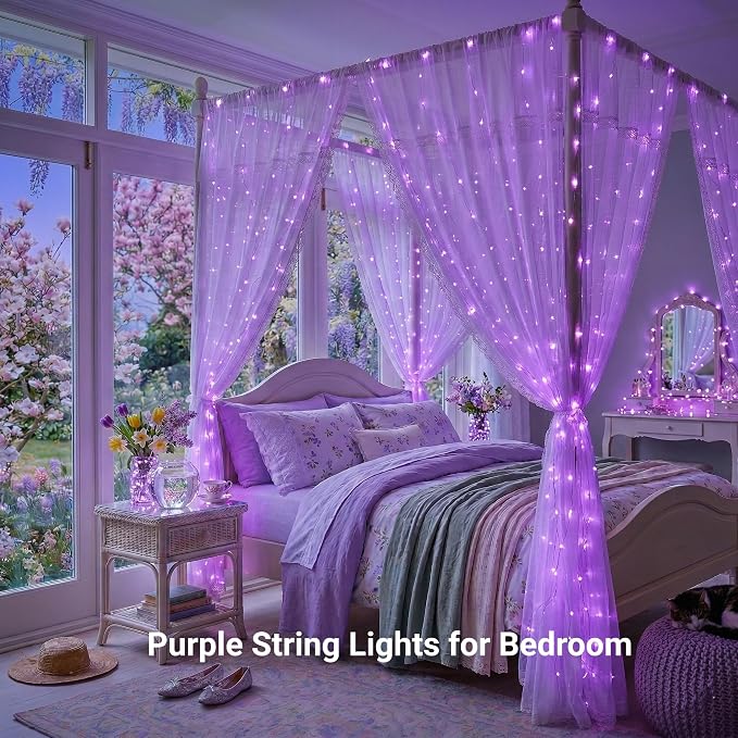 JMEXSUSS 99Ft Purple Halloween Lights, 300 LED Purple Christmas String Lights Clear Wire, Fairy Lights Indoor Outdoor Yard Tree Xmas Spooky Halloween Party Decor (Non-Connectable)