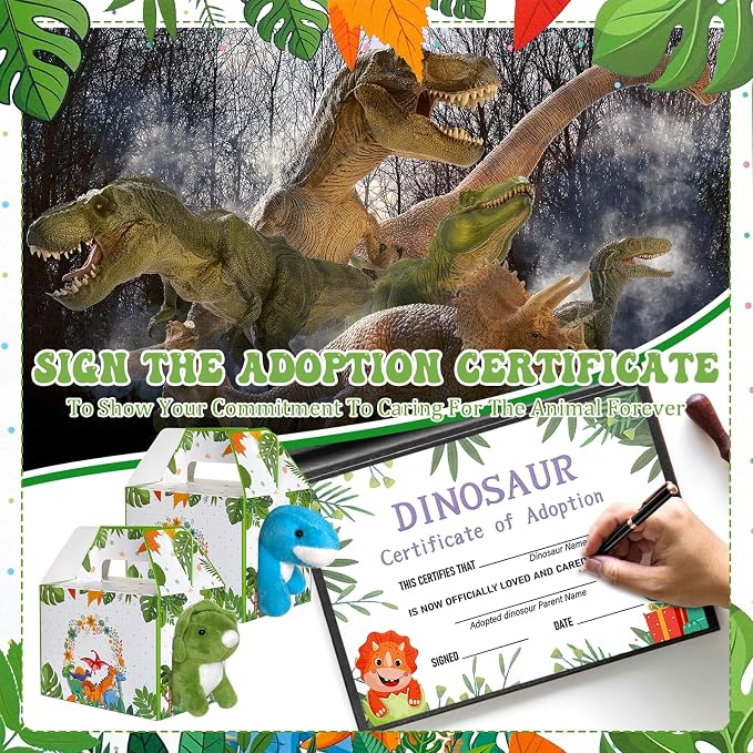 38 Pcs Adopt a Dinosaur Pet Party Favors Dinosaur Stuffed Animal Include 12 Mini Plush Dinosaur 12 Foldable Boxes 12 Adopt Dinosaur Cards 1 Adopt Sign 1 Adopt Fence for Adopt a Pet Party