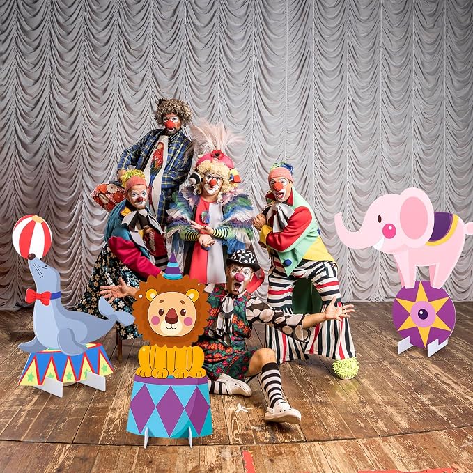 Leinuosen 3 Pcs Large Carnival Party Stand Decorations Set Circus Animal Baby Shower Cardboard Cutouts Decorations Carnival Theme Birthday Camping Party Supplies Circus Decor for Girls Boys