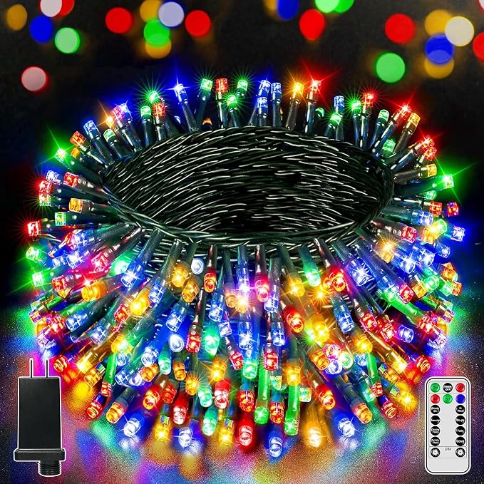 BrightChristmas 500 LED 164 FT Christmas Lights, Waterproof Outdoor String Lights with Remote and Timer, Christmas Tree Lights with 8 Modes Dimmable, Fairy Lights for Holiday Decor (Multicolor)