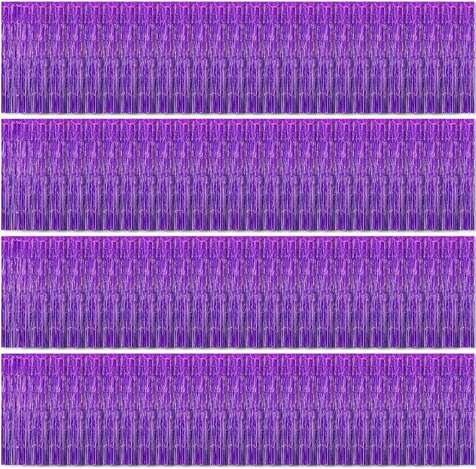 100 Pack Purple Foil Fringe Backdrop Curtains 3.2ft x 8.2ft Tinsel Foil Fringe Curtains for Birthday Party Decorations Photo Booth Backdrop for Halloween Christmas New Year Holiday Decorations