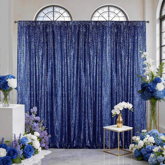 Sugargirl Navy Sequin Backdrop Curtain 4FTx8FT Glitter Navy Background Drapes Sparkle Photography Backdrop for Party Wedding Birthday Wall Decoration(2 Panels)