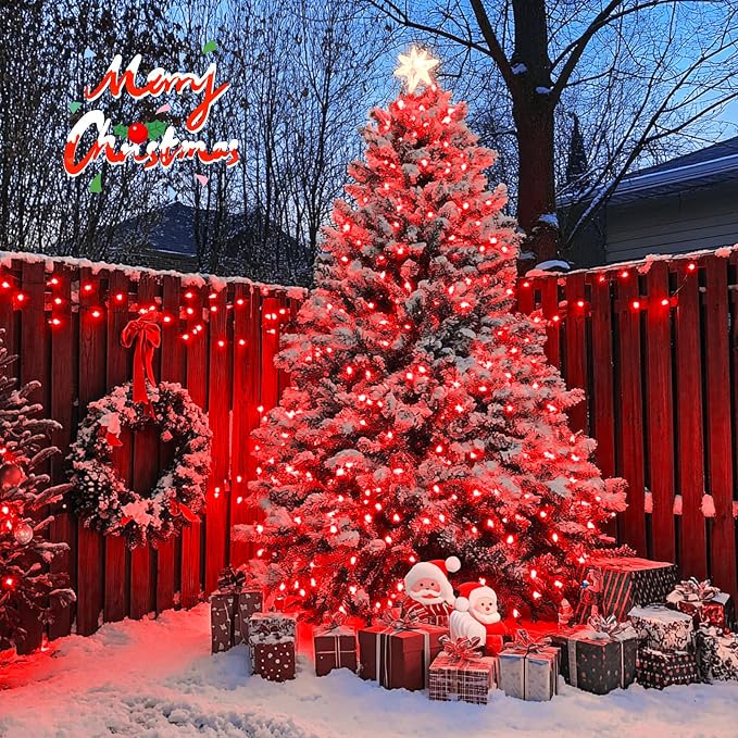 JMEXSUSS 2 Pack Solar String Lights Outdoor Waterproof, Total 400 LED 151FT Solar Christmas Lights Outdoor, 8 Modes Christmas Light for Outside Patio Yard Tree Decorations, Red