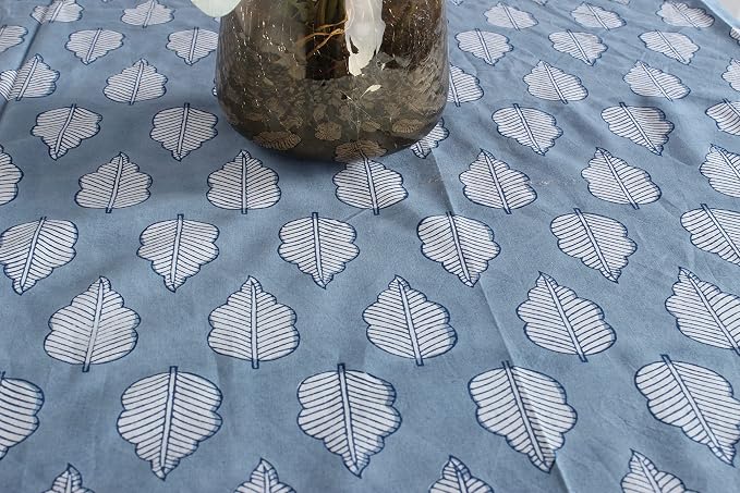 Ridhi Stone Blue Hand Block Print Cotton Rectangle Tablecloth 120" x 80" inches Reusable Table Cover Decorative Everyday Use for Dining Room, Farmhouse, Home Gift for Spring, Mother's Day
