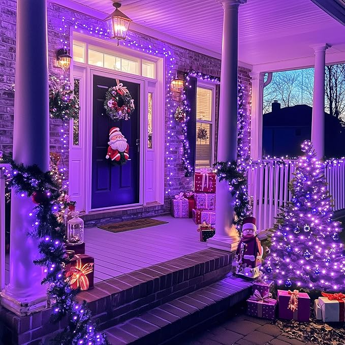 JMEXSUSS 250 LED Christmas String Lights, 91.5ft Purple Halloween Lights Outdoor Waterproof, 8 Lighting Modes Connectable Christmas Tree Light for Yard Patio Party Holiday Decorations