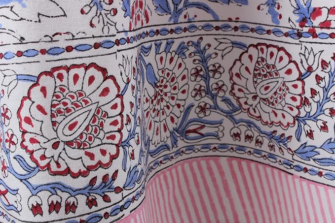 Ridhi Round Tablecloth Hand Block Print 100% Cotton Reusable Flamingo Pink 60 Inch Table Cover Decorative Everyday Use for Dining, Home, Party, Wedding, Farmhouse, Party Gift for Spring, Mother's Day