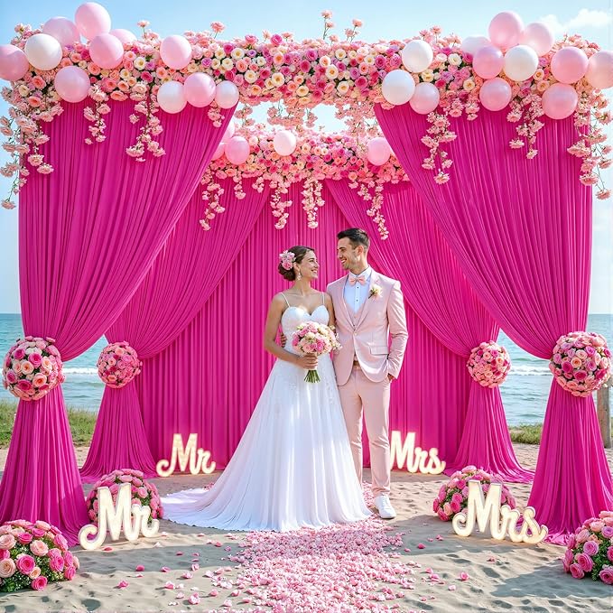 8 Panels Hot Pink Backdrop Curtain for Parties Fuchsia Wrinkle Free 40ft x 10ft Backdrop Drapes Panels for Baby Shower Birthday Photo Photography Polyester Fabric Background Decoration
