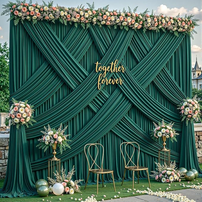 2 Panles Hunter Green Backdrop Curtains - Wrinkle Free Fabric Backdrop for Photoshoot, 10FT Wedding Party Photo Backdrop Drapes for Birthday Baby Shower Photography Stage Background Decorations