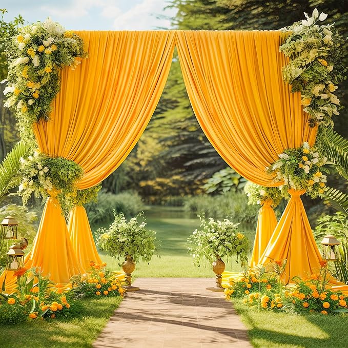 4 Panels Marigold Backdrop Curtain for Parties Wrinkle Free Photo Curtains Backdrop Drapes Fabric Decoration for Wedding Birthday Party Baby Shower 20ft(W) x 10ft(H)