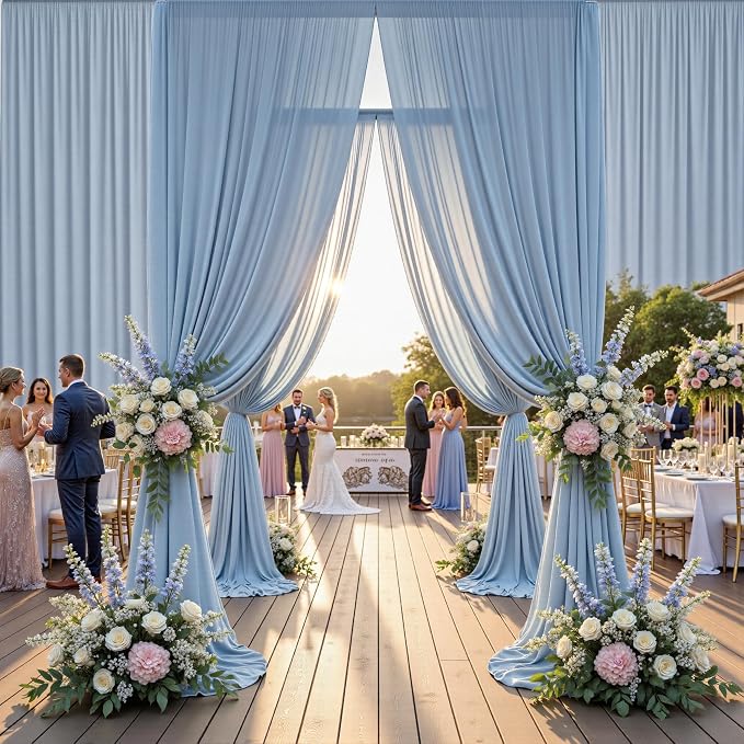 50ftx12ft Dusty Blue Backdrop Curtains for Parties, Wrinkle Free Polyester Photo Backdrop Drapes 10 Panels 12 ft Long Back Drop Cloth Drapery for Wedding Birthday Photography Background Party