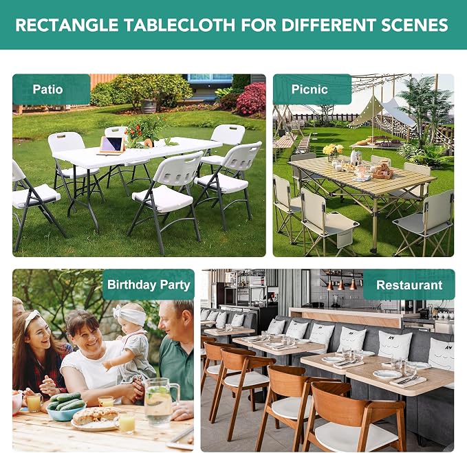 LUSHVIDA Fitted Rectangle Tablecloths, 6 Packs Elastic Vinyl Table Cloth with Flannel Backing for 6ft Folding Tables, Waterproof Table Covers for Indoor Outdoor Picnic and Camping, 30x72 inch, Black