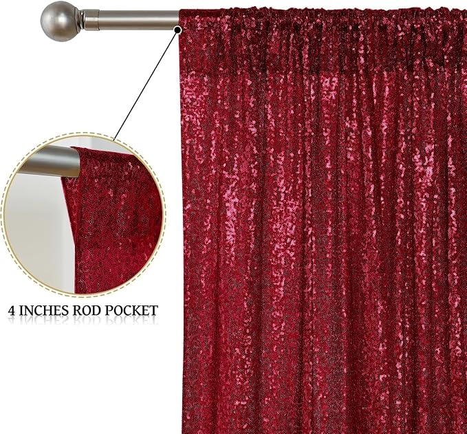 Sugargirl Burgundy Sequin Backdrop Curtain 6 Panels 2FTx8FT Glitter Burgundy Background Drapes Sparkle Photography Backdrop for Party Wedding Birthday Wall Decoration
