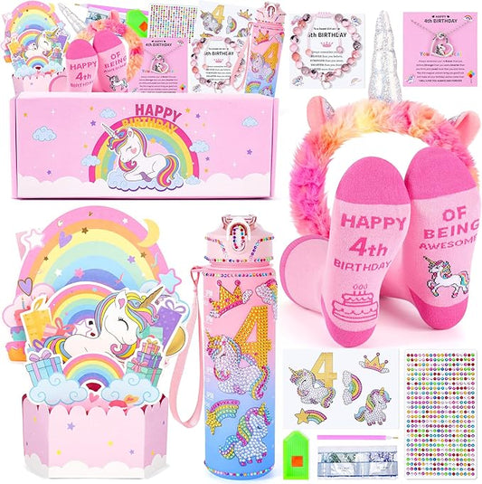 Unicorn Gifts for Girls, Christmas Birthday Gifts for Girls Age 4 Years Old Girl Birthday Gift Unicorn 3D Pop-Up Card for 4-Year-Old Girl and DIY Water Bottle Kits, Unicorn Toys for Daughter, Niece