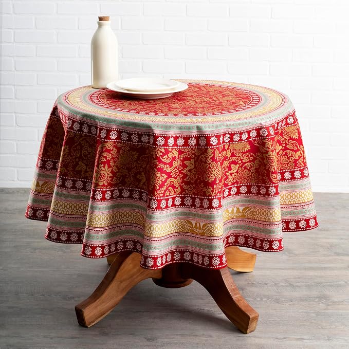 Maison d' Hermine Table Cloth Round Table 100% Cotton 69 Inches Fall Tablecloth Reusable Everyday Use for Thanksgiving Christmas Decorations Dining Farmhouse Party (Sofia)