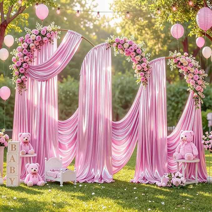 Pink Glitter Backdrop Curtains - 20x12FT Satin Photo Backdrop, Wrinkle-Free Shimmer Back Drop Cloth Shiny Drapes for Photobooth Wedding Birthday Parties Photoshoot Background Decorations