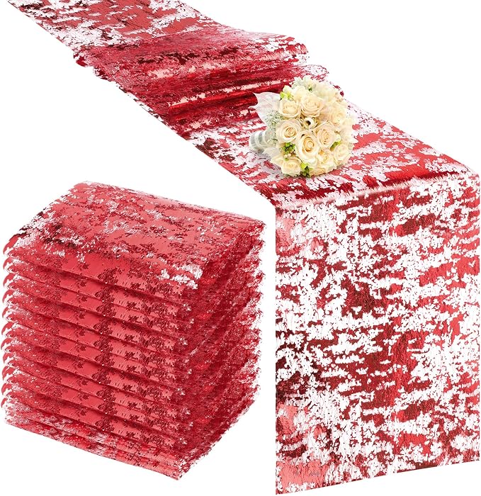 Aneco 12 Pieces Metallic Glitter Table Runner 84 x 11 Inches Red Glitter Mesh Table Runners Sparkle Rectangle Runner Roll Decorations for Wedding Baby Shower Birthday, DIY Home Decor