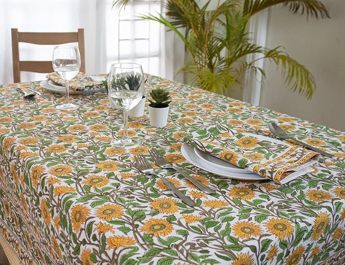 Block Print Table Cloth- 54x108 Inch Rectangle 100% Cotton Handmade Pre-Shrink, Washable for Spring, Kitchen & Dining Perfect for Patio, Indoor & Outdoor, Farmhouse