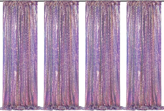 Sequin Backdrop Mermaid Purple 4 Pieces 2FTx8FT Shimmer Birthday Baby Shower Cake Table Decoration Backdrop Fabric