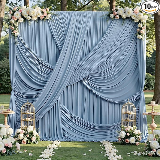 50ft×12ft Dusty Blue Backdrop Curtains for Wedding Parties, 10 Panels Wrinkle Free Polyester Photo Backdrop Drapes Back Drop Cloth for Birthday Photography Background