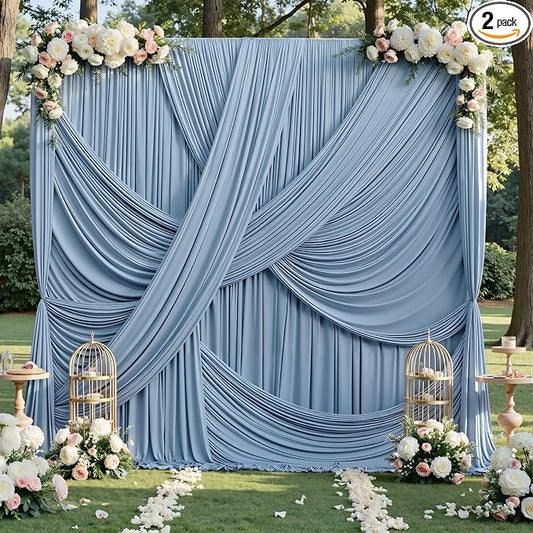 10ft×12ft Dusty Blue Backdrop Curtains for Wedding Parties, 2 Panels Wrinkle Free Polyester Photo Backdrop Drapes Back Drop Cloth for Birthday Photography Background