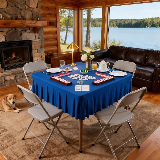 Wish Care Royal Blue Spandex Tablecloths for 34x34 Inch Square Tables, Stretch Fitted Table Clothes with Pleated Ruffle Skirt for 34” Table, Wrinkle Free and Elastic, for Party Kitchen Home Dining