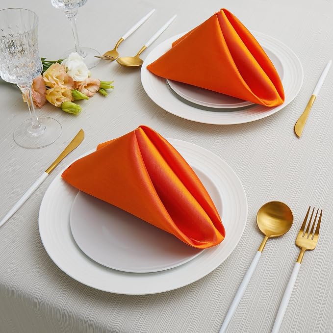 50 Pack Square Satin Dinner Napkins, 20x20 Inches Silky Soft Smooth Table Cloth Napkins for Restaurant Weddings Banquet Party Decoration, Orange