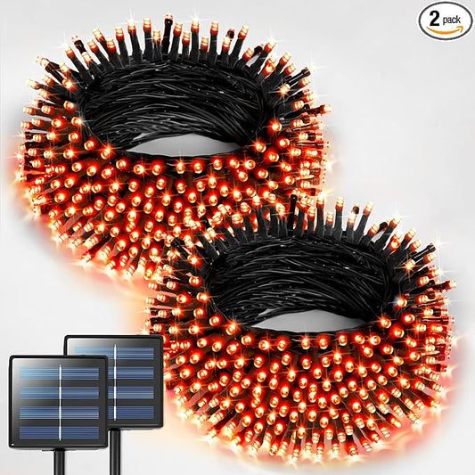 JMEXSUSS 2 Pack Solar String Lights Outdoor Waterproof, Total 400 LED 151FT Solar Christmas Lights Outdoor, 8 Modes Christmas Light for Outside Patio Yard Tree Decorations, Orange