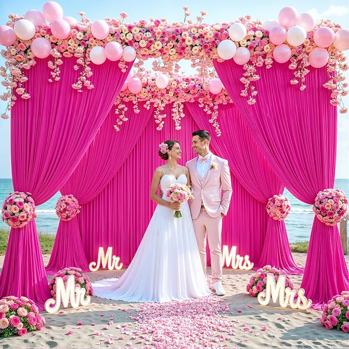 10 Panels Hot Pink Backdrop Curtain for Parties Fuchsia Wrinkle Free 50ft x 10ft Backdrop Drapes Panels for Baby Shower Birthday Photo Photography Polyester Fabric Background Decoration