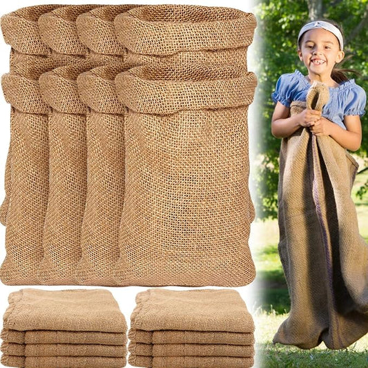 12 Pack Burlap Sack Race Bags 24 x 40 Inch Large Burlap Sack Potato Outdoor Lawn Games for Holiday Birthday, Family Reunion, Carnival, Easter, Halloween, Plant Frost Protection