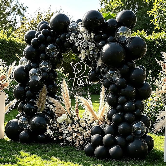 Black Balloons, 98PCS Double Stuffed Balloon Garland Arch Kit, 18/12/10/5 Inch Different Sizes for Birthday Anniversary Holiday New Year Halloween Ridder Party Decorations