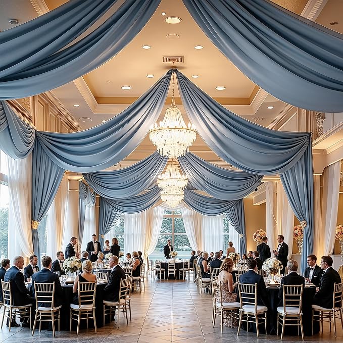 50x20ft Dusty Blue Ceiling Drapes, 10 Panels 20ft Height Wrinkle-Free Tent Draping Curtains for Wedding Party Tent Canopy Arch Backdrop Decorations