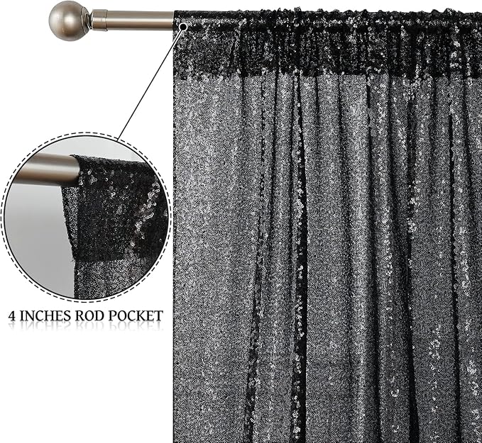 Sugargirl Black Sequin Backdrop Curtain 4FTx8FT Glitter Black Background Drapes Sparkle Photography Backdrop for Party Wedding Birthday Wall Decoration(2 Panels)
