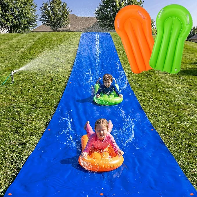20 x 6 ft Widen Lawn Water Slide with 2 Inflatable Bodyboards - Thick Durable Slick Waterslide for Kids & Adults, Easy to Set Up with 12 Ground Stakes, Outdoor Backyard Fun Water Games for Summer