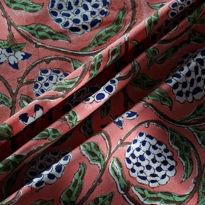 Ridhi Round Tablecloth Hand Block Print 100% Cotton Reusable Dark Salmon 132 Inch Table Cover Decorative Everyday Use for Dining, Home, Party, Wedding, Farmhouse, Party Gift for Spring, Mother's Day