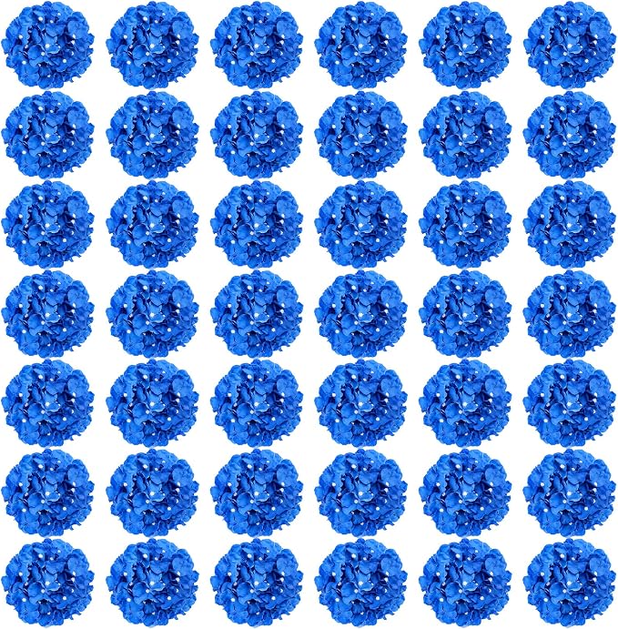 Auihiay 64PCS Royal Blue Hydrangea Artificial Flowers, Silk Hydrangea Heads with Stems, Fake Flowers for DIY Wedding Centerpiece, Home, Party, Baby Shower, Garden Decoration