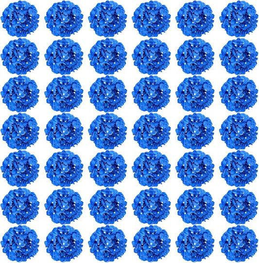 Auihiay 64PCS Royal Blue Hydrangea Artificial Flowers, Silk Hydrangea Heads with Stems, Fake Flowers for DIY Wedding Centerpiece, Home, Party, Baby Shower, Garden Decoration