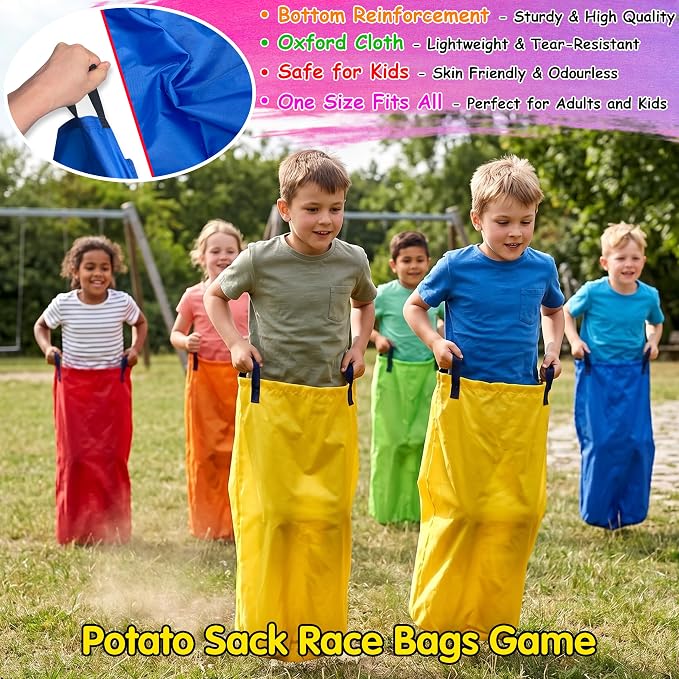 LINAYE Field Day Games for Kids Adults, Outdoor Activities Carnival Lawn Yard Family Reunion Survivor Games Tug of War Rope, Potato Sack Race Bags, Ring Toss, Throw and Catch Ball for Birthday Party