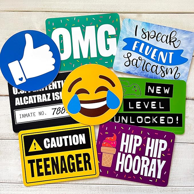 Plastic Photo Booth Prop Signs - Teenage Party Mix - PG-13 Family Friendly