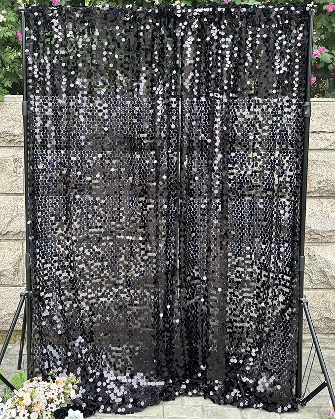 9FTx10FT Black Sequin Backdrop 1 Panel,18MM Large Sequins Backdrop,Glitter Sparkle Photography for Party Wedding Birthday Wall Decor