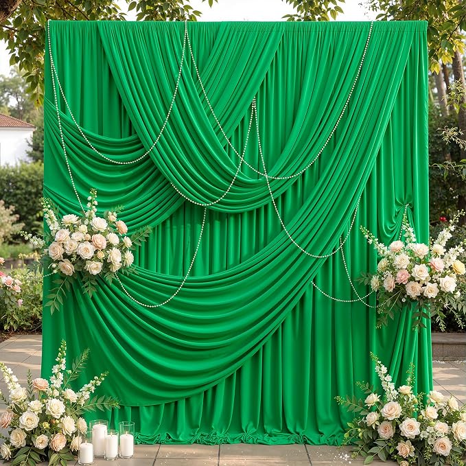 10ftx12ft Wrinkle Free Green Backdrop Curtain Photo Backdrop Drapes | 2 Panels 5×12ft Height Green Silky Polyester Fabric Back Drop Cloth for Wedding Party Birthday Photography Background Drape