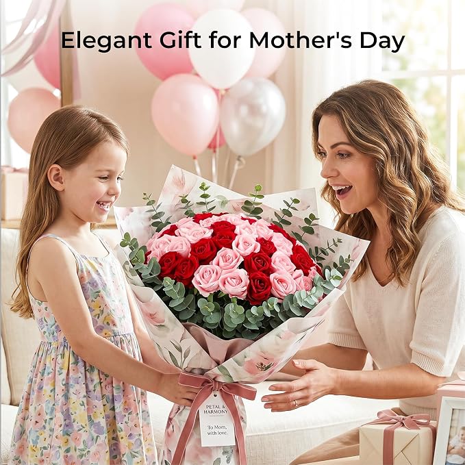 Auihiay 60PCS Artificial Roses, Pink and Red Roses, Velvet Silk Roses, Realistic Artificial Flowers for Father's Day, Wedding Centerpieces, Bridal Bouquets, Home Decor, Anniversary, Valentine's Day