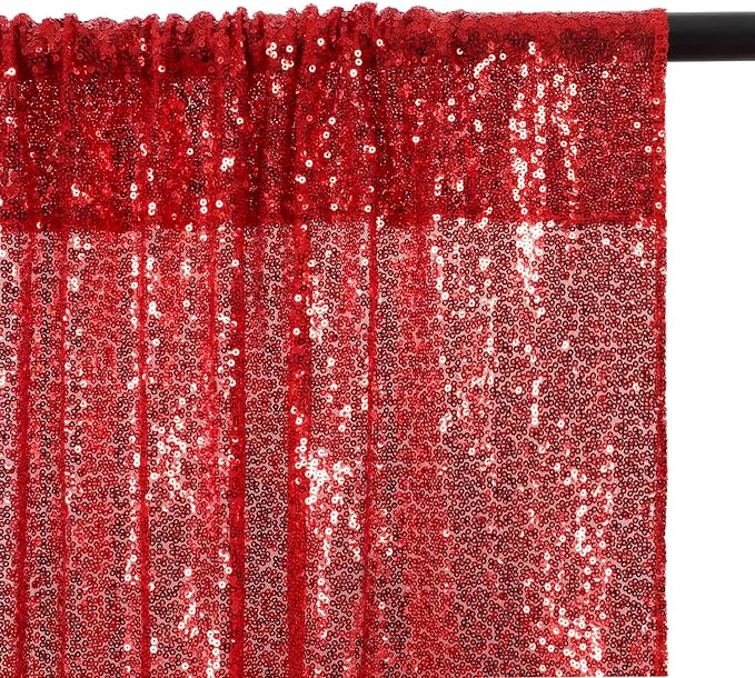 Poise3EHome Red Sequin Backdrop, 20Ft x 10Ft Glitter Photography Background Curtains for Party Baby Shower Wedding Birthday Christmas Thanksgiving Halloween Decoration
