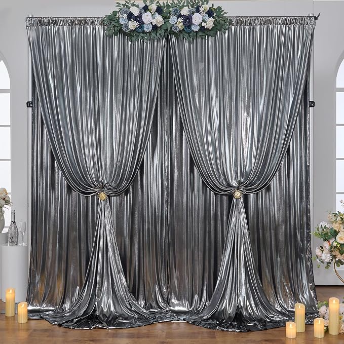 10×10FT Silver Black Backdrop Curtain Shimmer Sequin Photo Backdrop Drapes for Wedding Party Background Birthday Graduation Back Drop Bridal Baby Shower Christmas Halloween Stage Decor