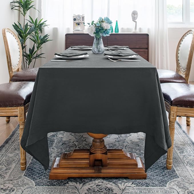 Linen World 100% Linen Tablecloth,Grey Tablecloth 120" x 60" Inch,Washable Rectangular Tablecloth for Dining,Outdoor,Weddings and Restaurants,Decorative Thanksgiving Christmas,Jacquard Weave Design