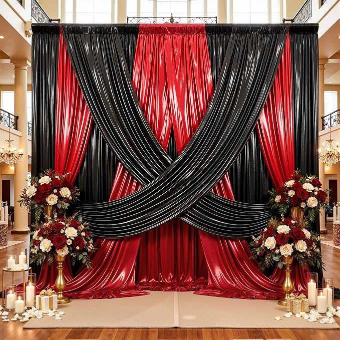 20ftx10ft Black and Red Sequin Backdrop Curtain Panels for Parties, Wrinkle Free Glitter Photo Backdrop Drapes 4 Panels 5x10FT Shimmer Back Drop Cloth for Wedding Birthday Photography Background