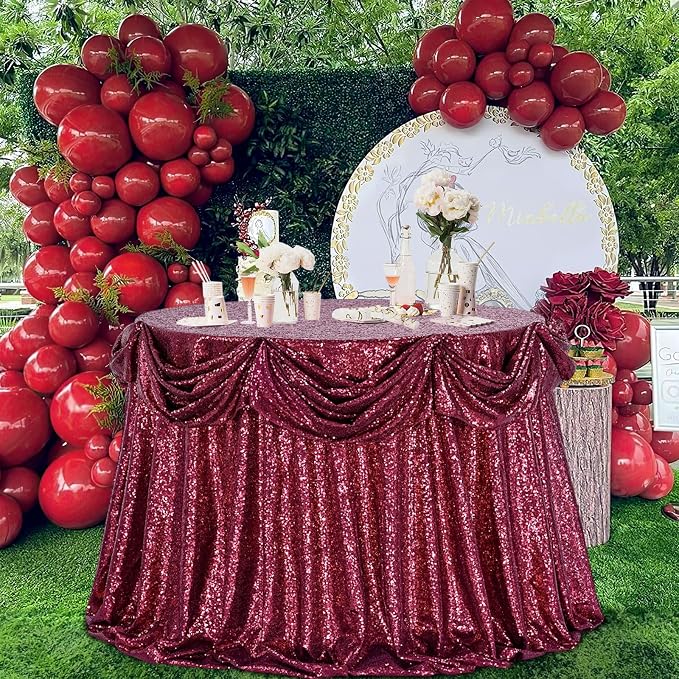 B-COOL Round Tablecloth Sequin Draping Decorations: 132 Inch Tablecloths Sequence Overlay Shimmer Fabric for Birthday Dinner Parties Christmas