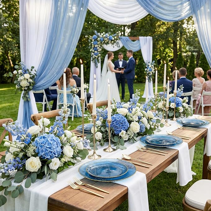 DaYammi 60Pcs Blue Plastic Plates with Gold Rimmed - Disposable Plates for Party Include:30 Dinner Plate 30 Dessert plate,Blue Plate with Radial Texture for Party & Wedding & Dinner