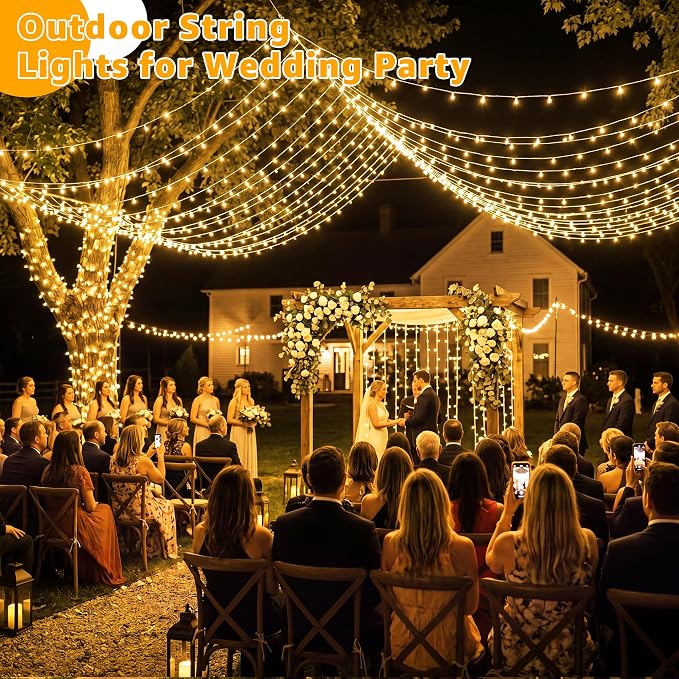 Guhope Christmas String Lights 600LED 98FT, Waterproof String Lights with Remote and Timer, 8 Modes Dimmable Christmas Lights for Indoor Outdoor Wedding Party Holiday Decorations (Warm White)