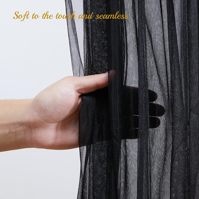 20x10ft Black Tulle Backdrop Curtain with Lights String for Parites, Sheer Backdrop Curtains for Wedding Baby Shower Birthday Party Photo Shoot Decorations