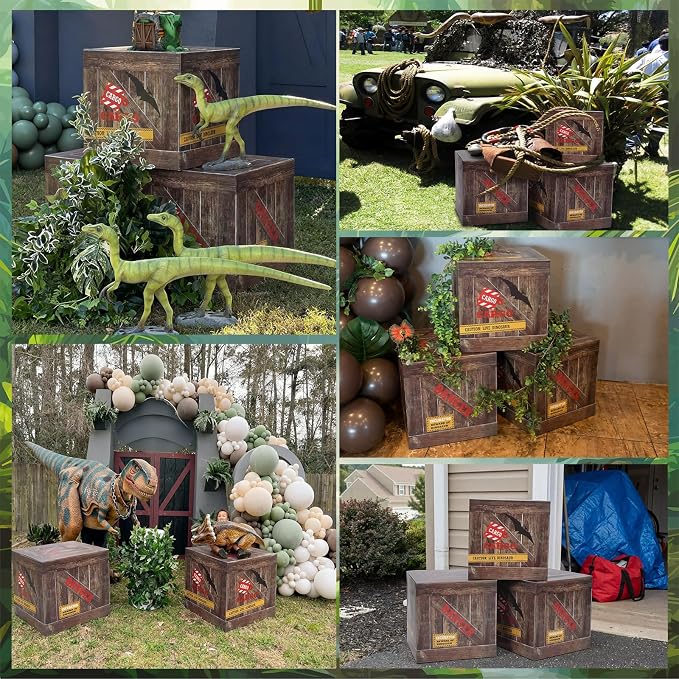 Bucherry 6 Pcs Dinosaur Party Decorations 12 x 12 x 12 Inch Dinosaur Theme Boxes Decor Boxes Table Centerpieces for Dino Birthday Party Supplies Baby Shower Decorations (Dark Brown)